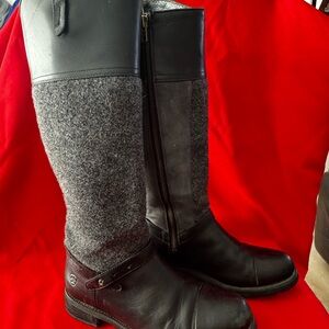 Ariat Tall Black & Grey Leather Riding Boots with Wool - Equestrian Style - 9.5B